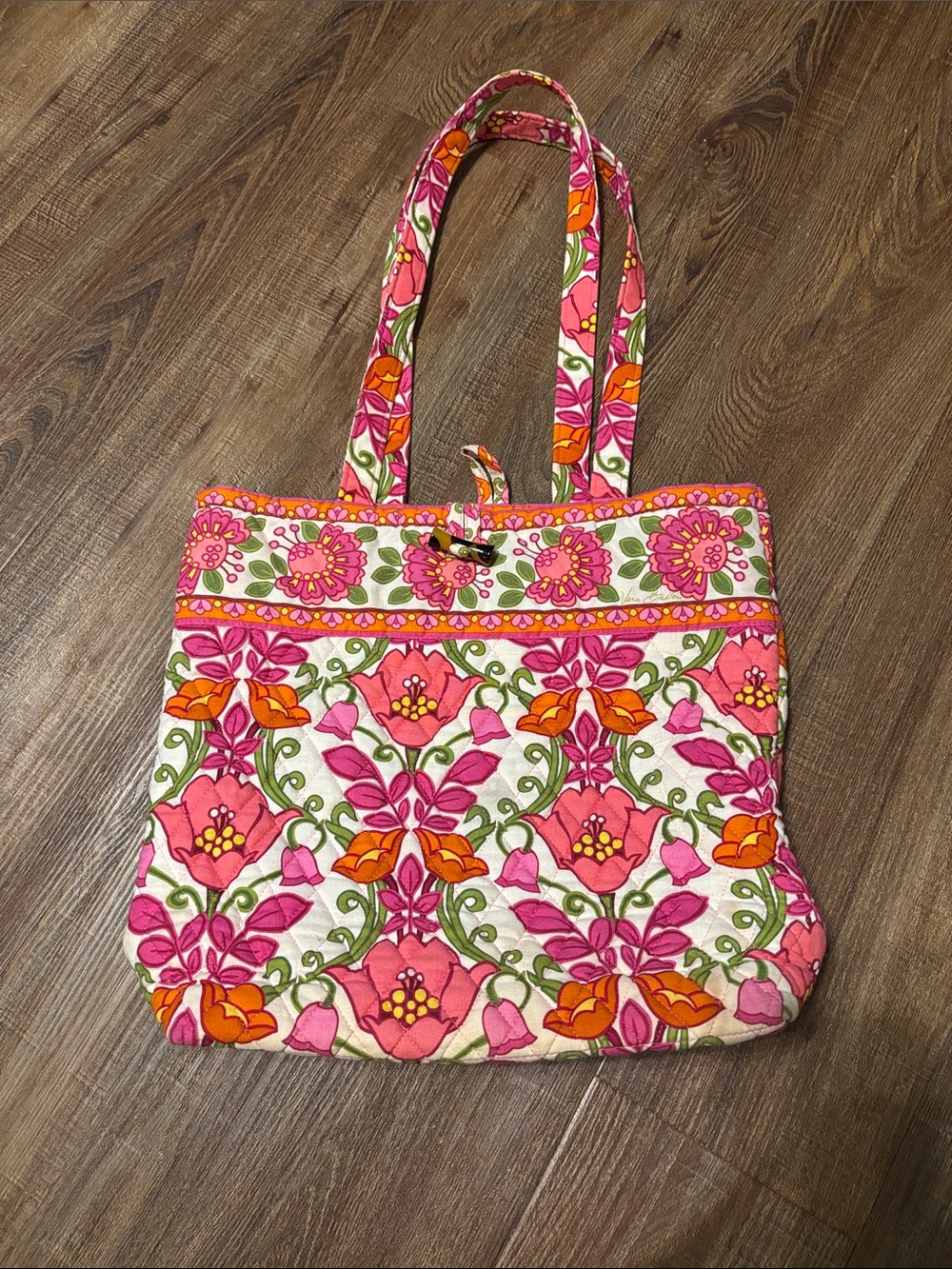 Vera Bradley Floral Quilted Tote Bag in Pink & Orange